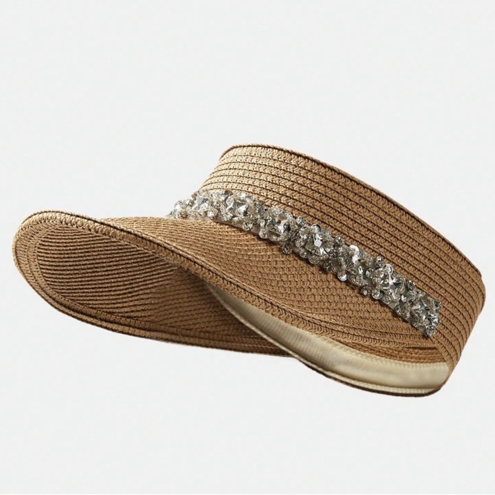 ๐ Straw Rhinestone and Sequin Sun Visor - Picture 4 of 6